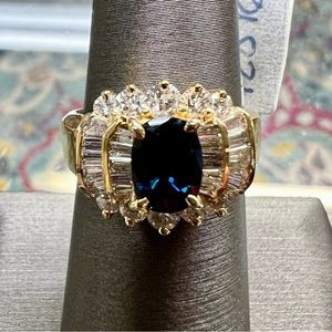 14k Yellow Gold Diamond & Sapphire Ring